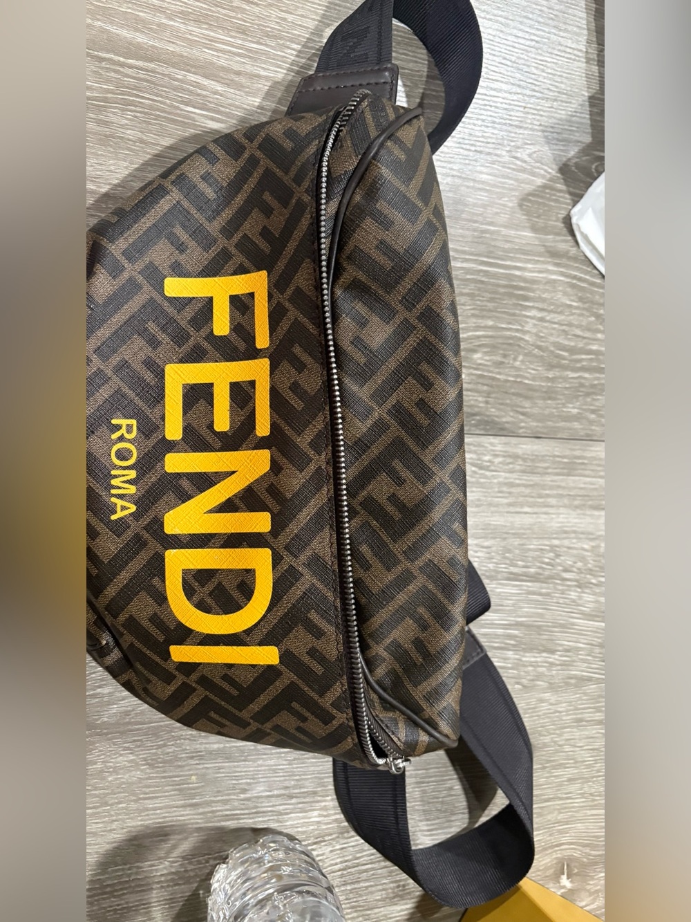 Fendi Brown Monogram Belt Bag with Yellow FENDI Logo